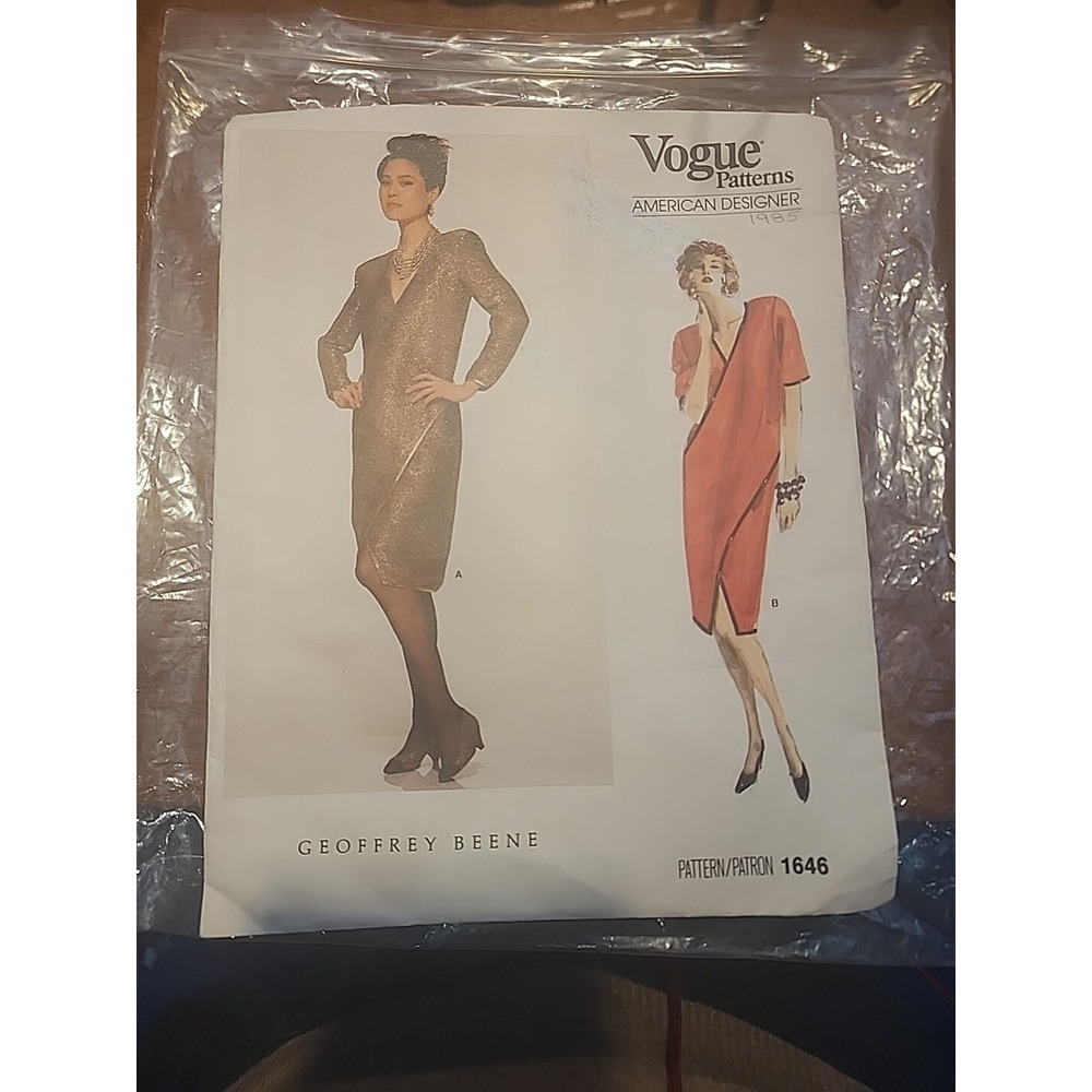 Vtg 1985 Vogue Pattern 1646 American Designer Geoffrey Beene Dress 12 CUT DIY